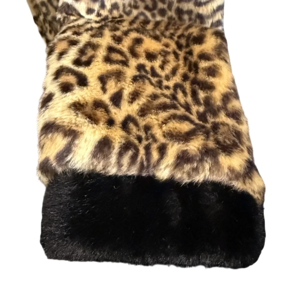 Pia Rossini Leopard Print Faux Fur Coat Black Trim M/L - Picture 4 of 12